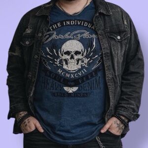 2 FOR $28 | Dark Black Original Early 2000s Grunge Navy Skull Long Sleeve